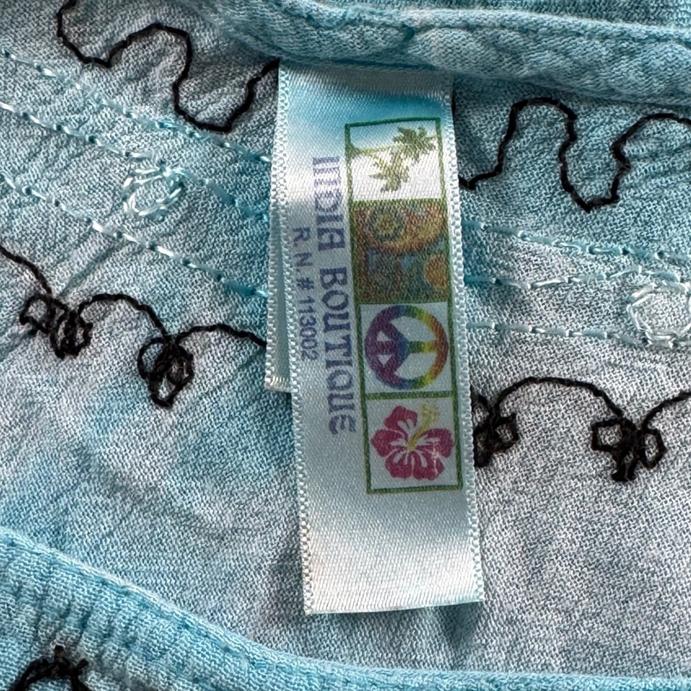 India Boutique Size Free Size Blue Tie Dye Embroidered Sleeveless Tunic Dress - Picture 4 of 7